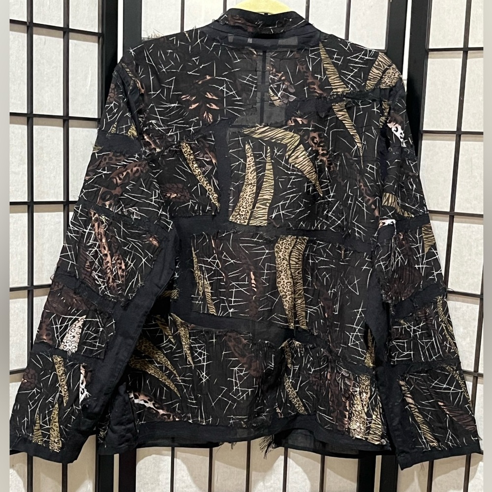 Chico's Elegant Black Cotton/SILK Blend WHISPY TATTERED UNIQUE JACKET SIZE 3(16) - Picture 6 of 12